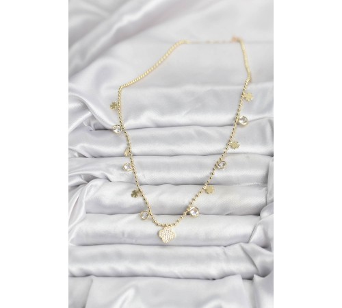 Pirinç Gold Renk Yonca Model Kadın Kolye