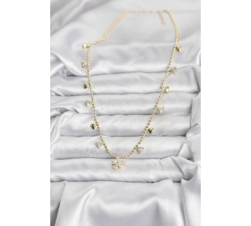 Pirinç Gold Renk Zirkon Taşlı Çiçek Model Kadın Kolye