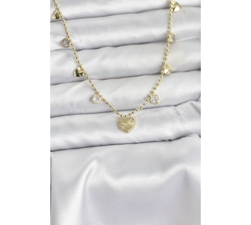 Pirinç Gold Renk Kalp Model Kadın Kolye