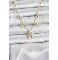 Pirinç Gold Renk Zirkon Taşlı Deniz Yıldızı Model Kadın Kolye