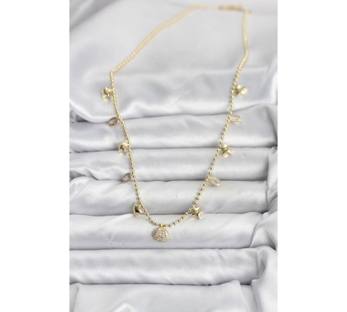 Pirinç Gold Renk Zirkon Taşlı Deniz Kabuğu Model Kadın Kolye