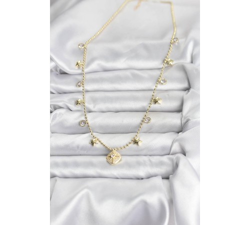 Pirinç Gold Renk Zirkon Taşlı Kutup Yıldızı Model Kadın Kolye