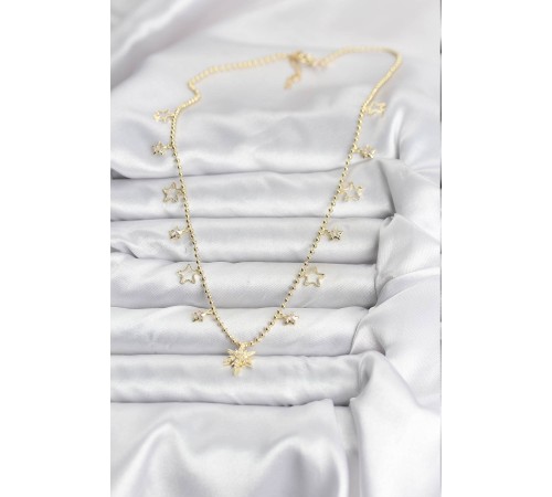 Pirinç Gold Renk Zirkon Taşlı Kutup Yıldızı Model Kadın Kolye