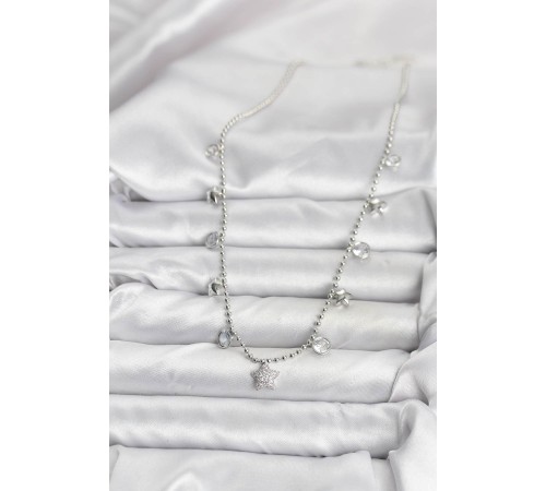 Pirinç Gümüş Renk Yıldız Model Kadın Kolye