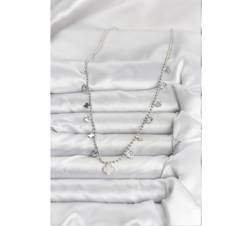 Pirinç Gümüş Renk Yonca Model Kadın Kolye