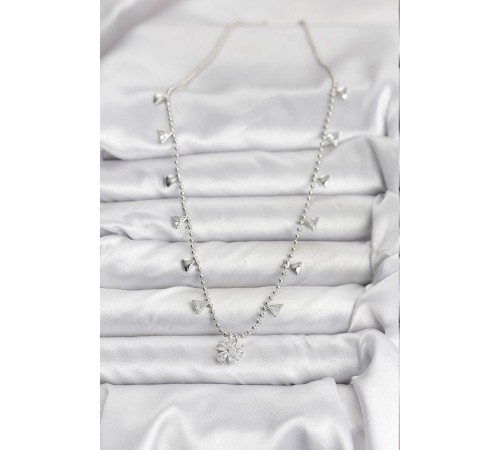 Pirinç Gümüş Renk Zirkon Taşlı Çiçek Model Kadın Kolye