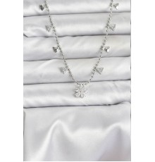 Pirinç Gümüş Renk Zirkon Taşlı Çiçek Model Kadın Kolye