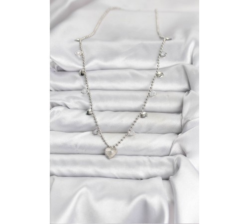 Pirinç Gümüş Renk Kalp Model Kadın Kolye