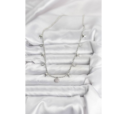 Pirinç Gümüş Renk Zirkon Taşlı Deniz Kabuğu Model Kadın Kolye