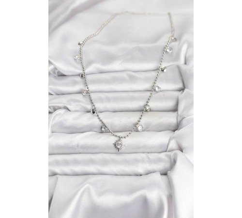 Zirkon Taşlı Kutup Yıldızı Model Pirinç Gümüş Renk Kadın Kolye