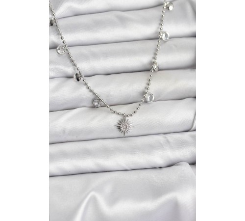 Zirkon Taşlı Kutup Yıldızı Model Pirinç Gümüş Renk Kadın Kolye