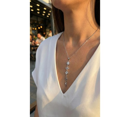 316L Çelik Zincir Gümüş Renk Güneş ve Enerji Model Kadın Y Kolye