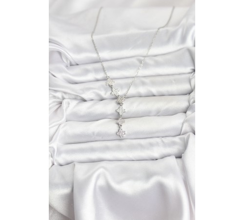 316L Çelik Zincir Gümüş Renk Yonca Model Kadın Kolye