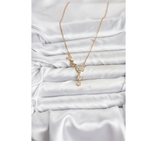 316L Çelik Zincir Gold Renk Kelebek Model Kadın Kolye