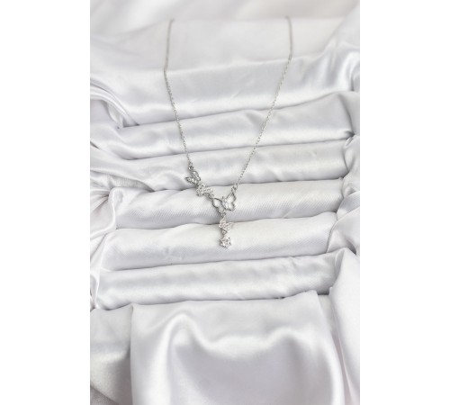 316L Çelik Zincir Gümüş Renk Kelebek Model Kadın Kolye