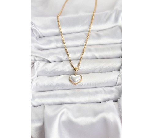 316L Çelik Zincir Gold Renk Bombeli Kalp Model Kadın Kolye