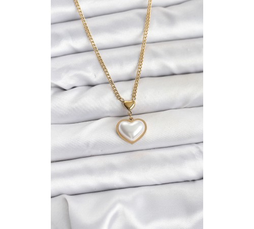 316L Çelik Zincir Gold Renk Bombeli Kalp Model Kadın Kolye