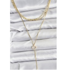 Pirinç Gold Renk Kalp Detaylı 3'lü Kombin Y Kadın Kolye