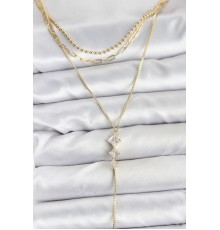 Pirinç Gold Renk Zirkon Taş Detaylı 3'lü Kombin Y Kadın Kolye