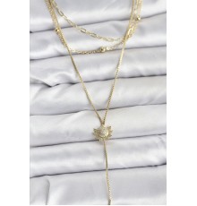 Pirinç Gold Renk Zirkon Taşlı Güneş Model Detaylı 3'lü Kombin Y Kadın Kolye