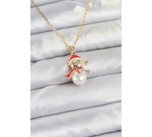 316L Çelik Zincir Gold Renk Kardan Adam Model Yılbaşı Temalı Kadın Kolye