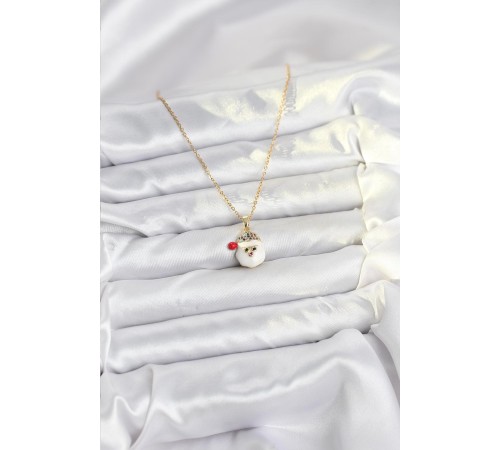 316L Çelik Zincir Gold Renk Şapkalı Kardan Adam Kafası Model Yılbaşı Temalı Kadın Kolye