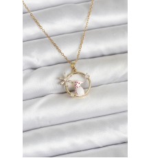 316L Çelik Zincir Gold Zirkon Taşlı Yılbaşı Temalı Kadın Kolye