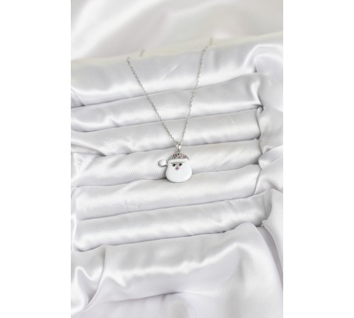 316L Çelik Zincir Gümüş Renk Şapkalı Kardan Adam Kafası Model Yılbaşı Temalı Kadın Kolye