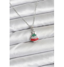 316L Çelik Zincir Gümüş Ren Çam Ağacı Model Zirkon Taşlı Yılbaşı Temalı Kadın Kolye