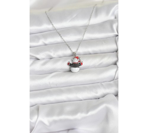 316L Çelik Zincir Gümüş Renk Kardan Adam Figürlü Yılbaşı Temalı Kadın Kolye