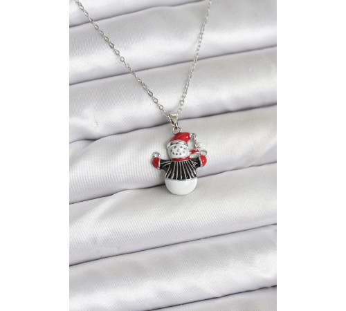 316L Çelik Zincir Gümüş Renk Kardan Adam Figürlü Yılbaşı Temalı Kadın Kolye
