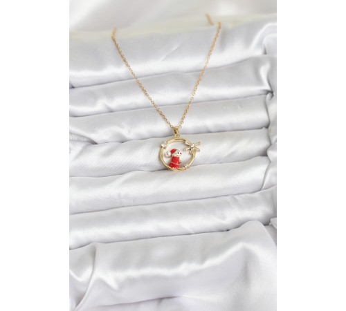 316L Çelik Zincir Gold Zirkon Taşlı Yılbaşı Tema Kadın Kolye