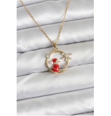 316L Çelik Zincir Gold Zirkon Taşlı Yılbaşı Tema Kadın Kolye