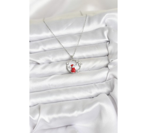 316L Çelik Zincir Gümüş Zirkon Taşlı Yılbaşı Tema Kadın Kolye