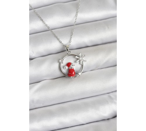 316L Çelik Zincir Gümüş Zirkon Taşlı Yılbaşı Tema Kadın Kolye