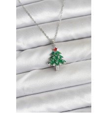 316L Çelik Zincir Gümüş Renk Çam Ağacı Model Yılbaşı Temalı Kadın Kolye