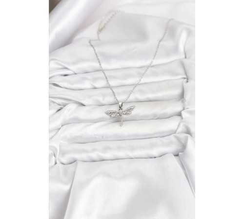 316L Çelik Zincir Gümüş Renk Yusufçuk Model Kadın Kolye