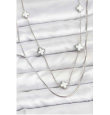 316L Çelik Zincir Gümüş Renk İtalyan Zincirli Yonca Model Kadın Kolye