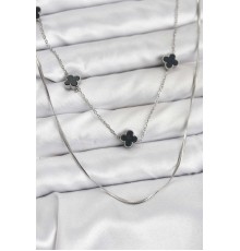 316L Çelik Zincir Gümüş Renk İtalyan Zincirli Siyah Yonca Model Kadın Kolye