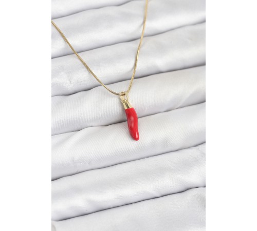316L Çelik Gold Renk Kapya Kırmızı Biber Model Kadın Kolye