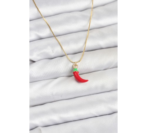 Pirinç Gold Renk Kırmızı Kapya Biber Model Kadın Kolye