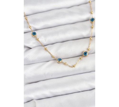 316L Çelik Gold Renk Nazarlı ve Topçuklu Model Kadın Kolye