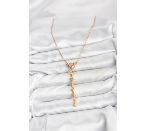 316L Çelik Zincir Gold Renk Pembe Kalp Kadın Kolye