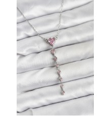 316L Çelik Zincir Gümüş Renk Pembe Kalp Kadın Kolye