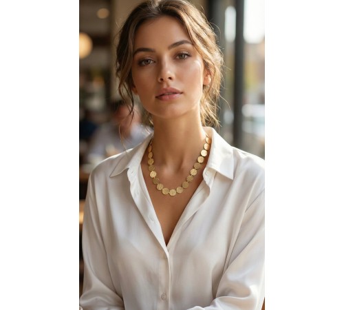 Yuvarlak Plaka Model Gold Renk Kadın Kolye