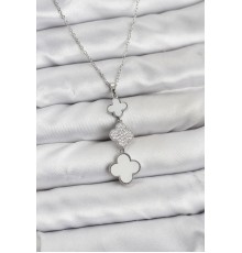 316L Çelik Zincir Gümüş Renk Yonca Detaylı Zirkon Taşlı Kadın Kolye