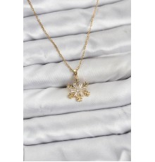 316L Çelik Zincir Gold Renk Kar Tanesi Model Zirkon Taşlı Kadın Kolye