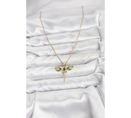 316L Çelik Zincir Gold Renk Yusufçuk Model Zirkon Taşlı Kadın Kolye