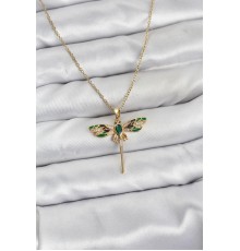 316L Çelik Zincir Gold Renk Yusufçuk Model Zirkon Taşlı Kadın Kolye