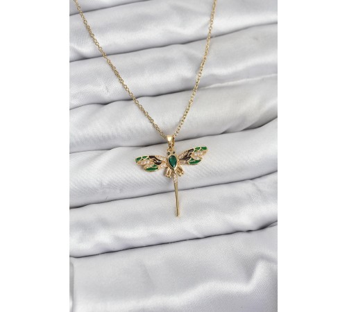 316L Çelik Zincir Gold Renk Yusufçuk Model Zirkon Taşlı Kadın Kolye